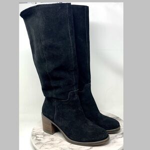 Lucky Brand Ritten Black Suede Knee-High Boots 10 Wide Calf Classic Bohemian